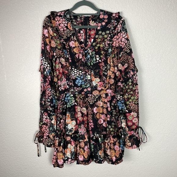 NWT Ted Baker Hendria Ruffle Trim Mini Dress Long Sleeve Floral Romantic Sz 0 XS - Picture 3 of 17